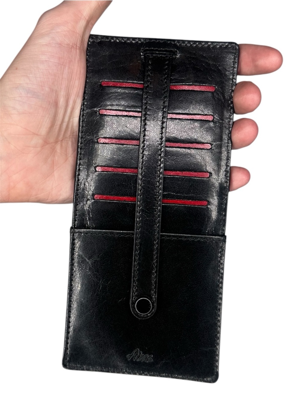 Vintage Abas Black Leather Card Organizer with Red Slot Accents